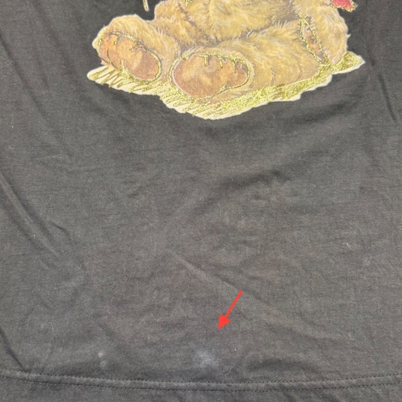 Vintage Penney Lynn USA Teddy Bear Flag Studded V-Neck Tee Black Medium - Picture 6 of 6